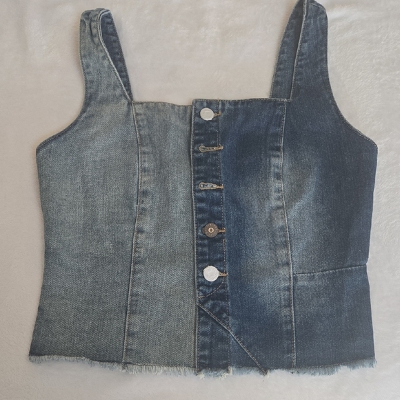 Sincerely Jules Two-Tone Denim Crop Top - Picture 2 of 6